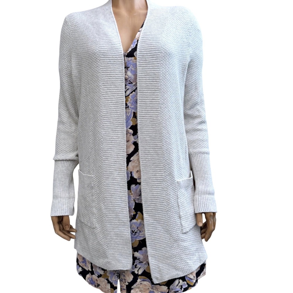 Denver Hayes Open Front Cardigan Textured Knit Coastal Grandmother Cream‎ Medium